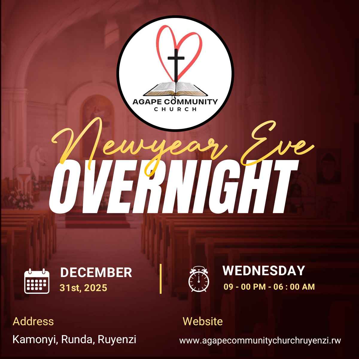 New Year Eve Overnight Prayer & Worship Service 2025 Poster